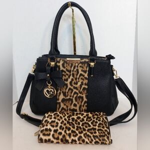 Leopard Print Crossbody Satchel Purse And Wallet